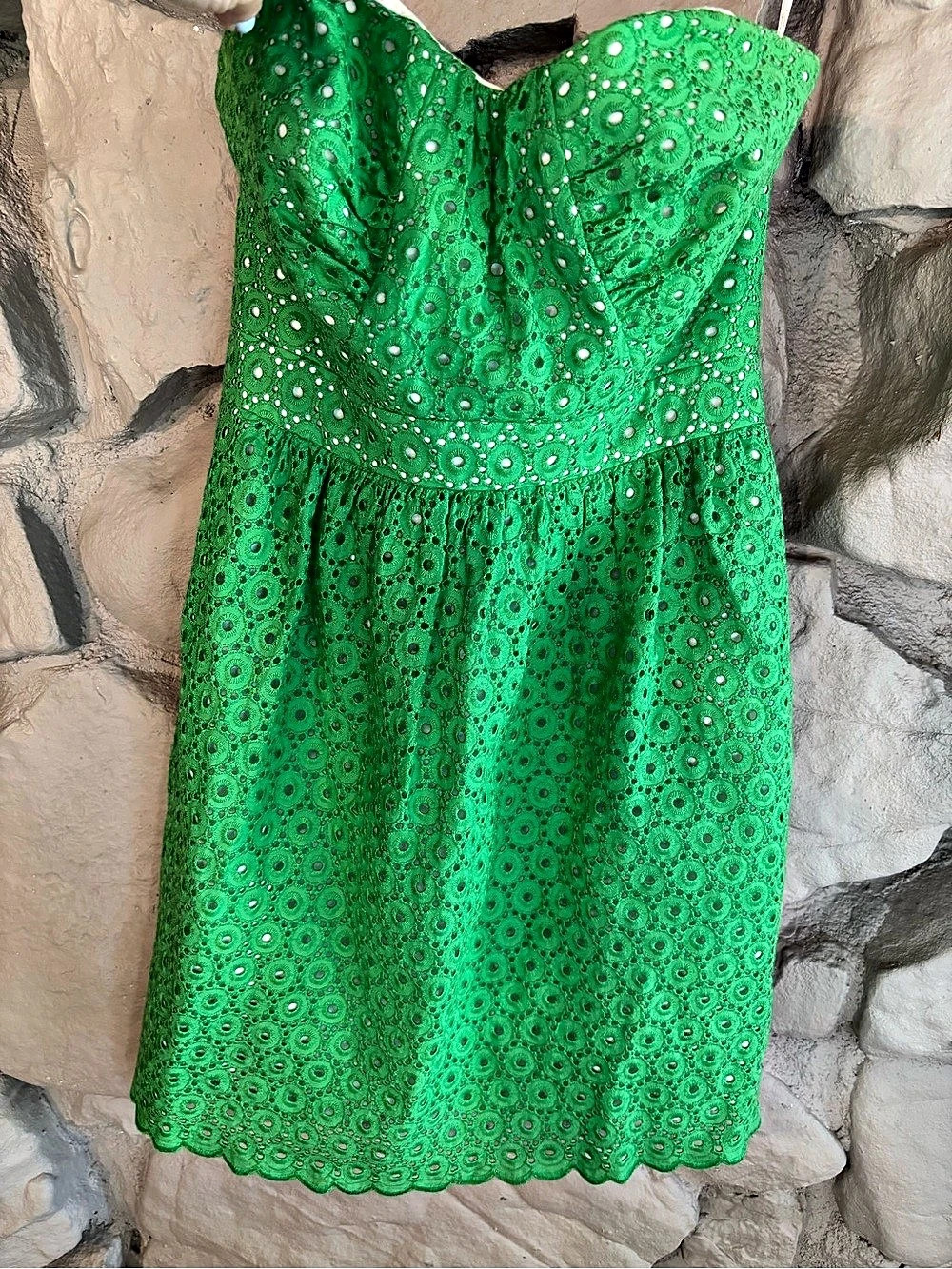 Shoshanna  Green Eyelet Mini Dress Size 0 Like New